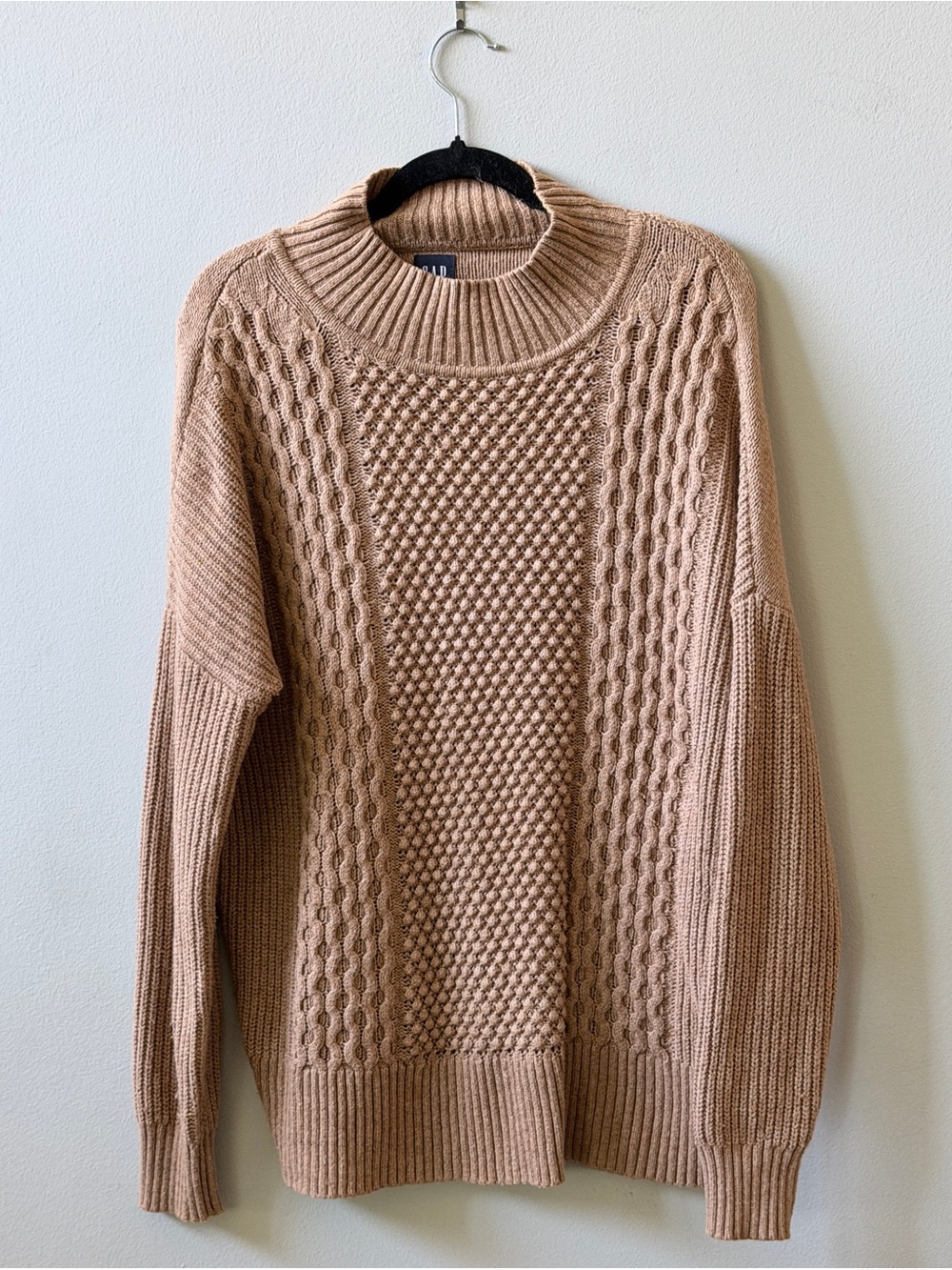 GAP Women's Cable Knit Crewneck Sweater in Tan Ochre Size XS